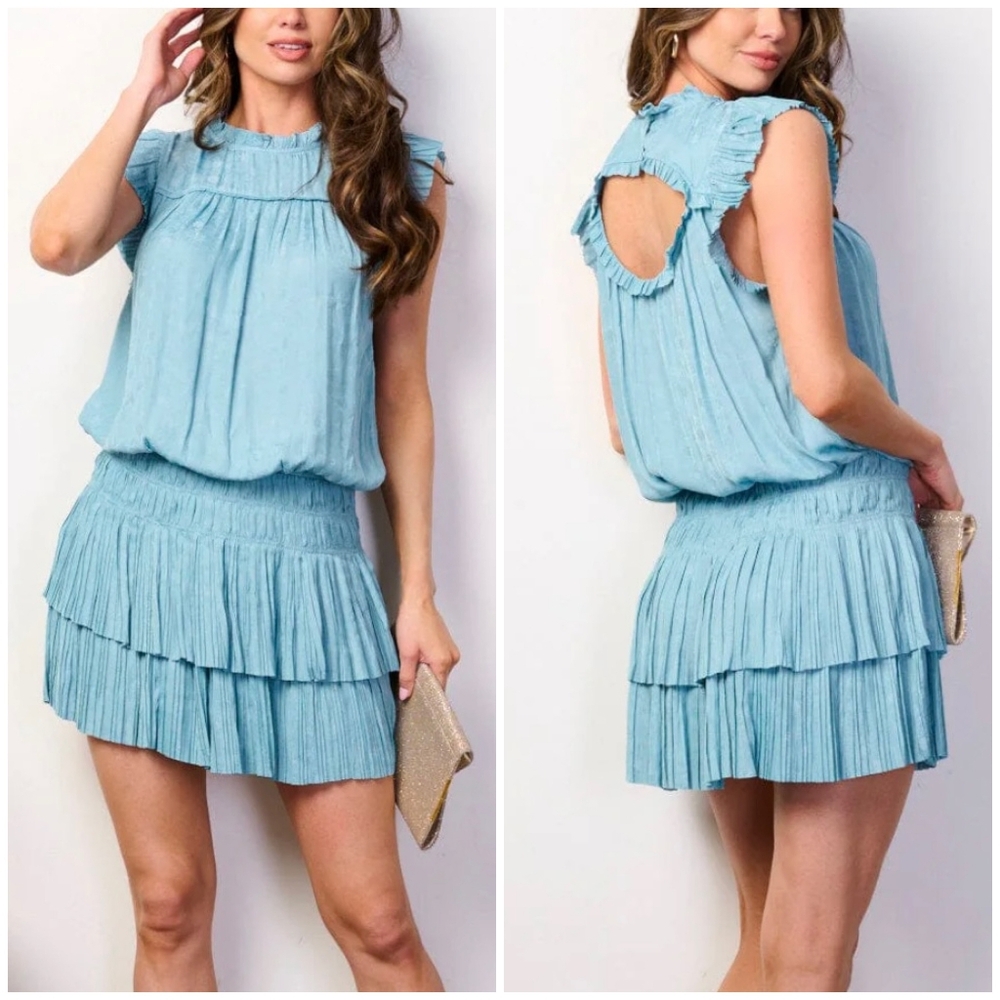 CURRENT AIR Anthropologie Aqua Splash Floral Embossed Short Dress - Picture 1 of 9